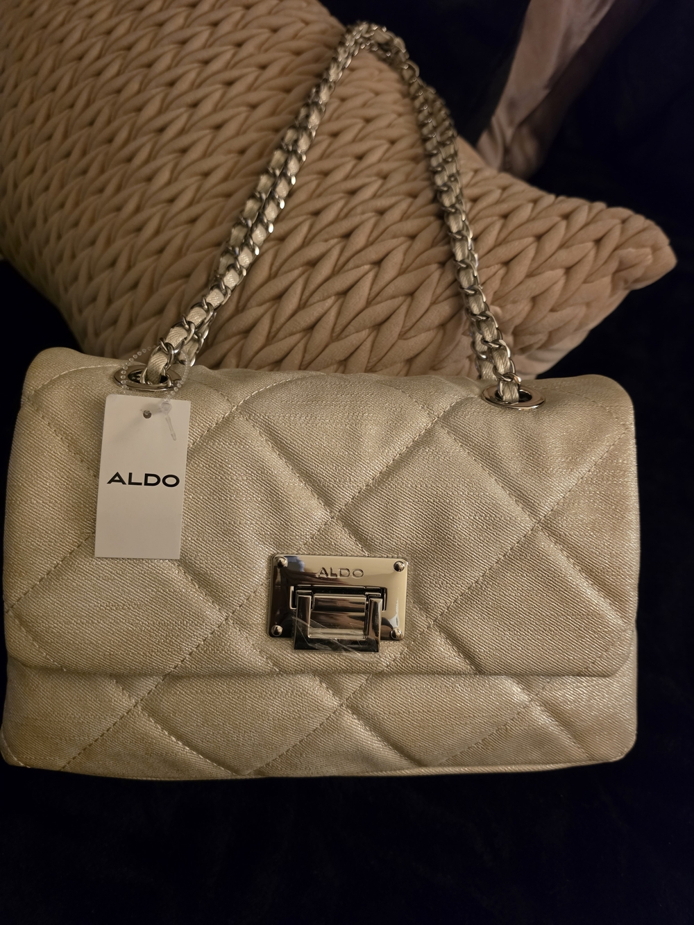 ALDO Women's Quilted Metallic Gold Chain Shoulder Bag
